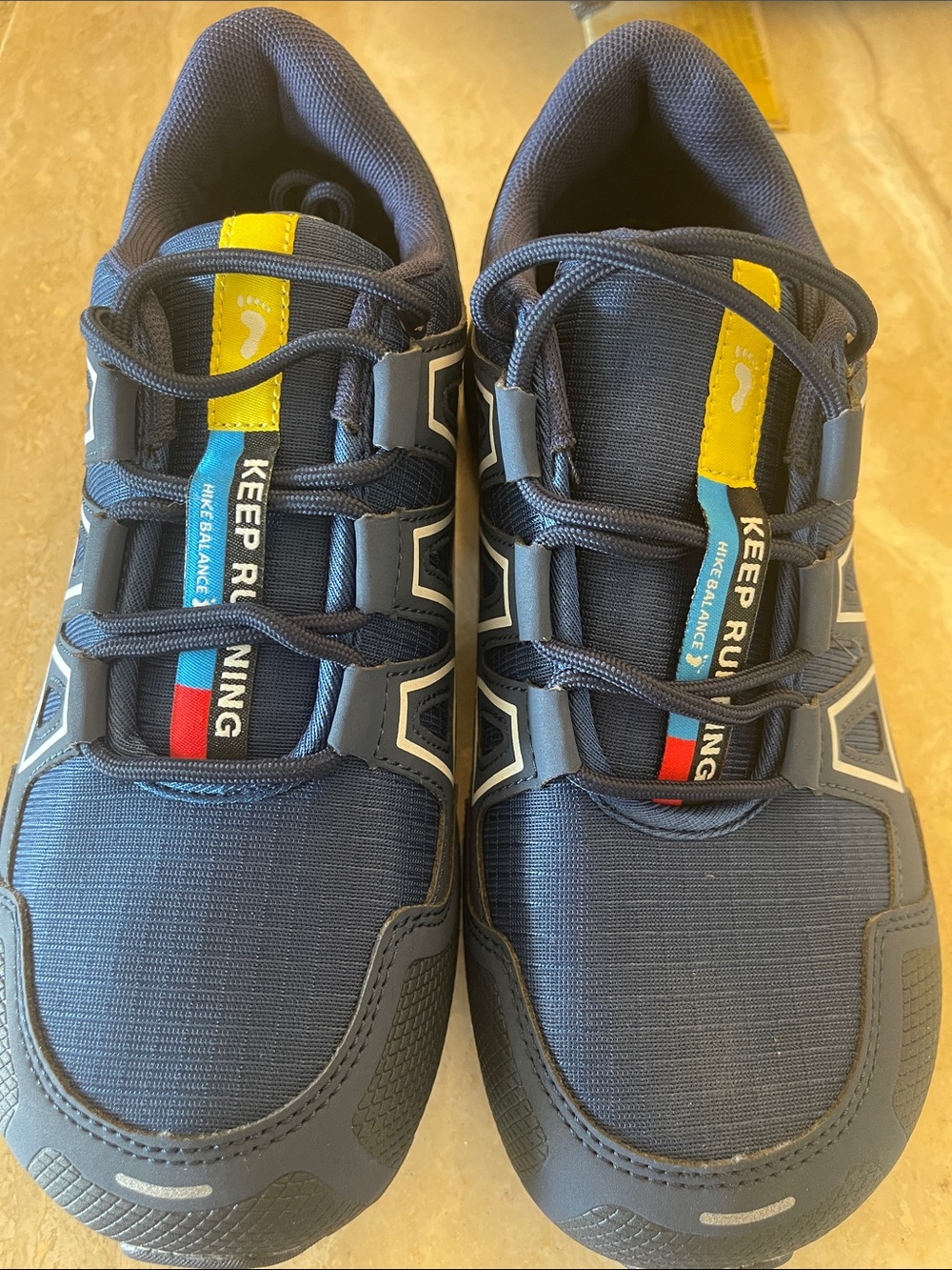 Navy Running Sneakers with Yellow & Red Accent - KEEP RUNNING